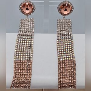 Dazzling Rhinestones Peach Crystal & Rhinestone Waterfall Chandelier Earrings